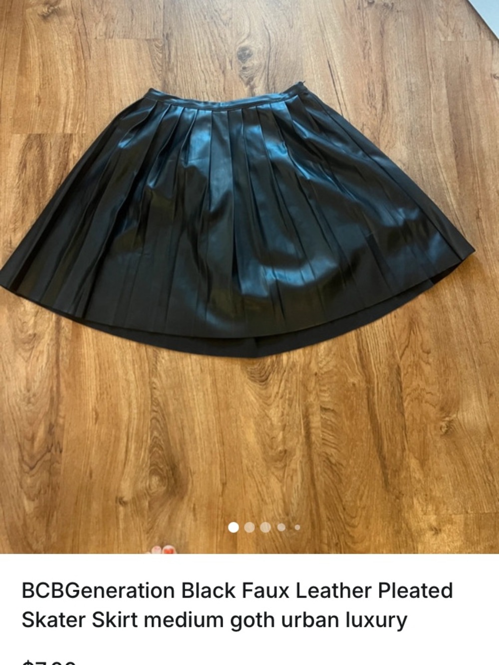 BCBGeneration Black Faux Leather Pleated Skater Skirt medium